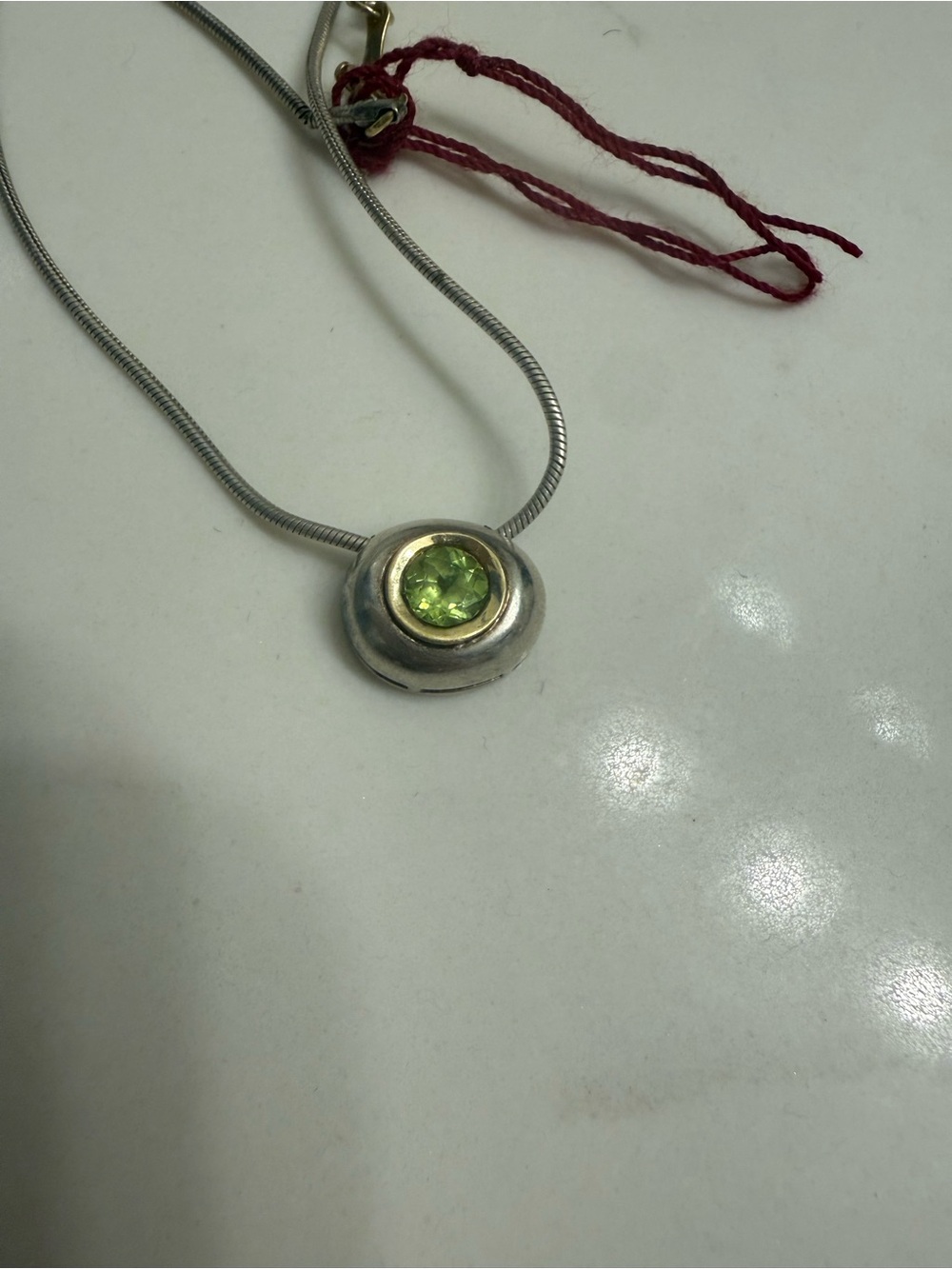 Green Gemstone Silver Pendant Necklace - Unbranded